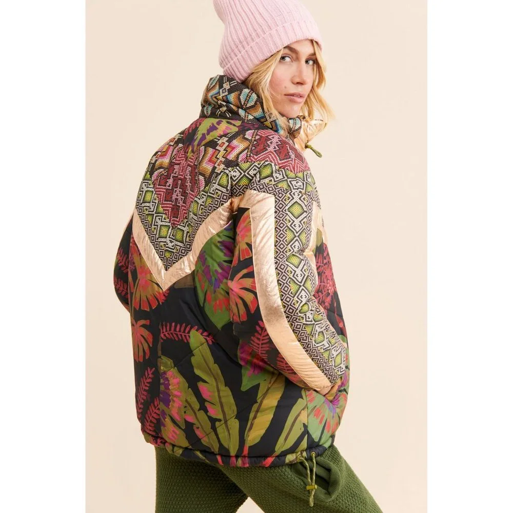 Farm Rio Puffer Jacket L Tropical Rauti Reversible Colorful Metallic WiNTER - Picture 6 of 14